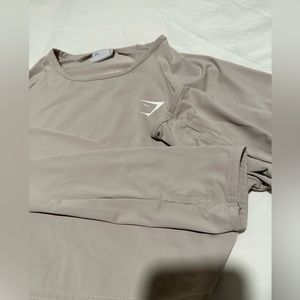 GYMSHARK long sleeve crop top in taupe, size small
